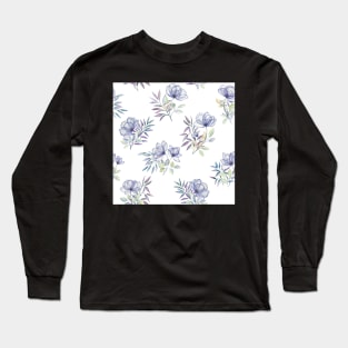 Purple roses romantic watercolor bouquets. Translucent spring flowers composition Long Sleeve T-Shirt